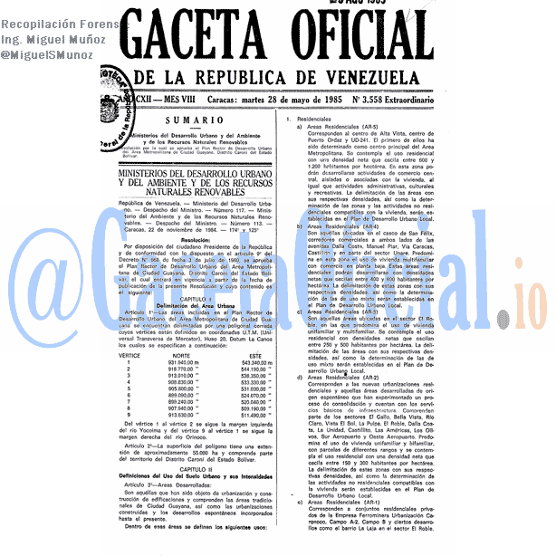 Gaceta Oficial 3558 del 28 Mayo 1985