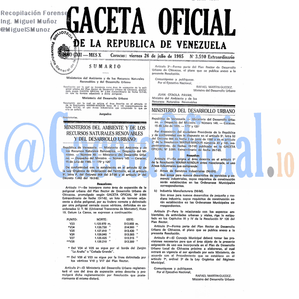 Gaceta Oficial 3590 del 26 Julio 1985