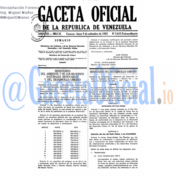 Gaceta Oficial 3615 del 9 Septiembre 1985