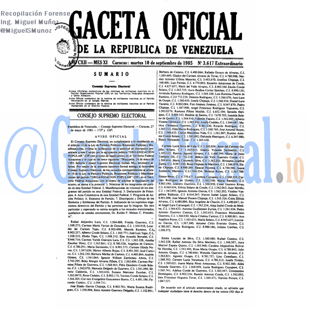 Gaceta Oficial 3617 del 10 Septiembre 1985
