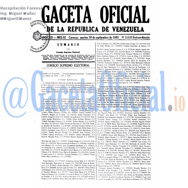 Gaceta Oficial 3618 del 10 Septiembre 1985
