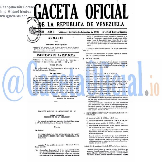 Gaceta Oficial 3665 del 5 Diciembre 1985