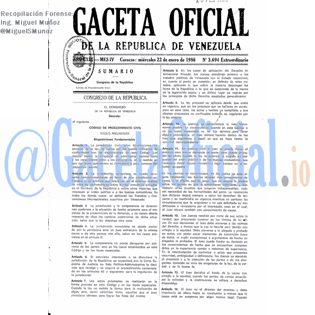 Gaceta Oficial 3694 del 22 Enero 1986