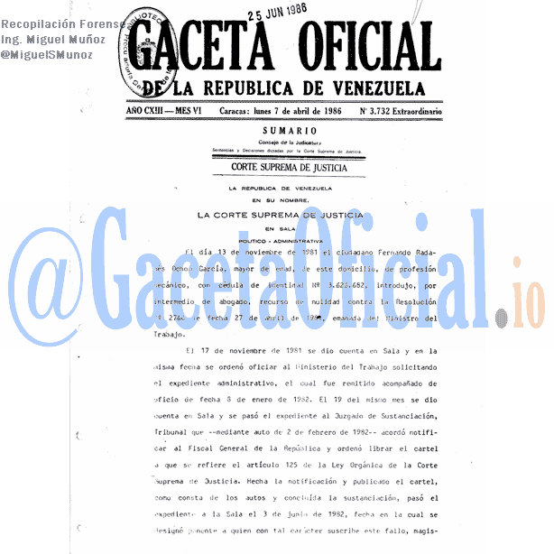 Gaceta Oficial 3732 del 7 Abril 1986