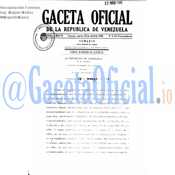 Gaceta Oficial 3744 del 10 Abril 1986