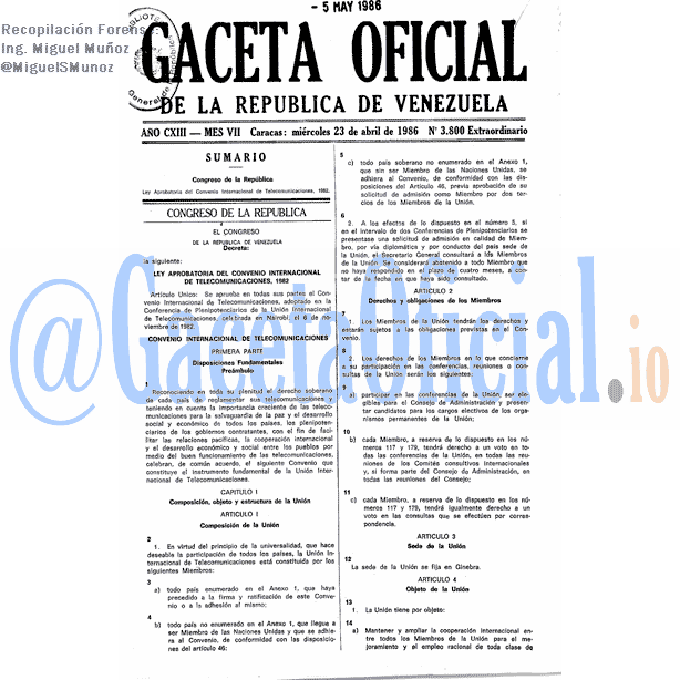 Gaceta Oficial 3800 del 23 Abril 1986