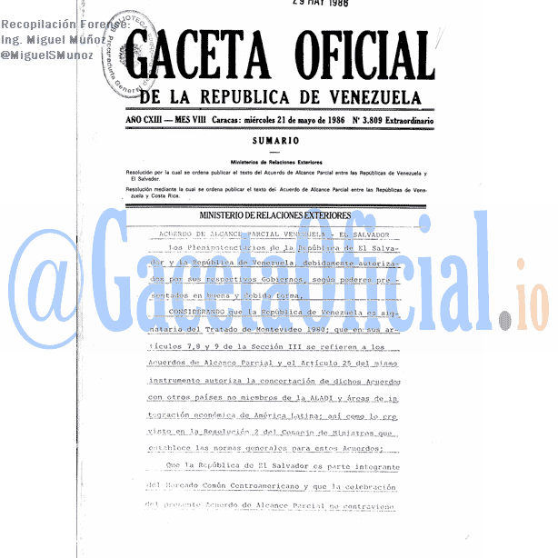 Gaceta Oficial 3809 del 21 Mayo 1986