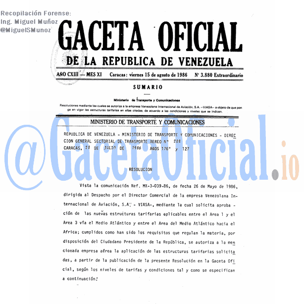 Gaceta Oficial 3880 del 18 Agosto 1986