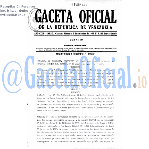Gaceta Oficial 3885 del 3 Septiembre 1986