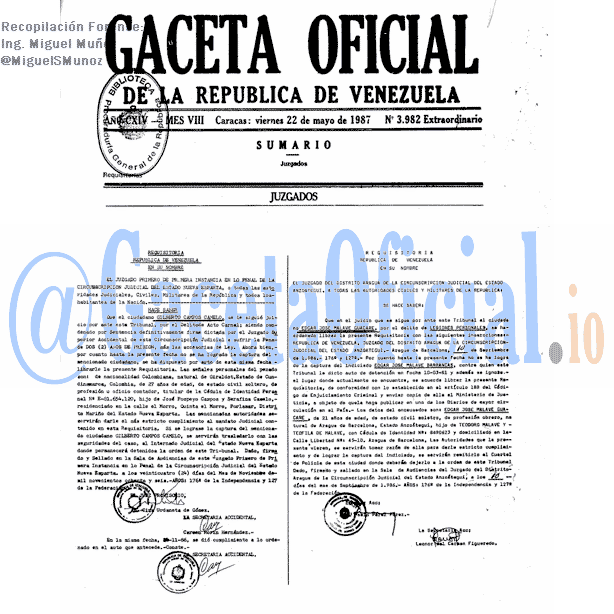 Gaceta Oficial 3982 del 22 Mayo 1987