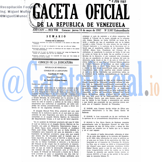 Gaceta Oficial 3987 del 14 Mayo 1987