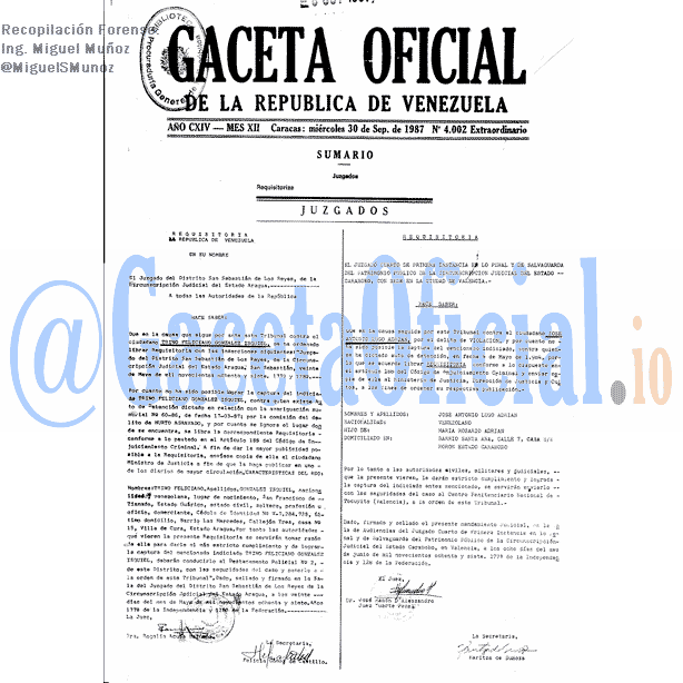 Gaceta Oficial 4002 del 30 Septiembre 1987