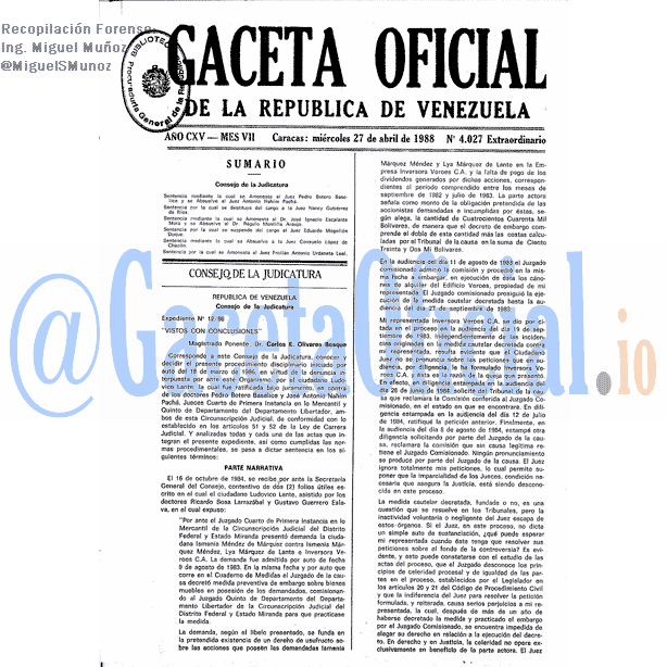 Gaceta Oficial 4027 del 27 Abril 1988
