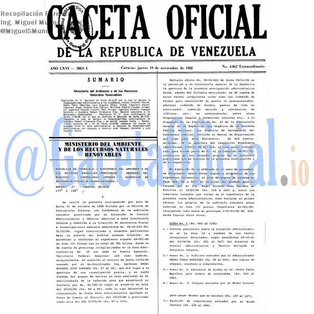 Gaceta Oficial 4062 del 10 Noviembre 1988