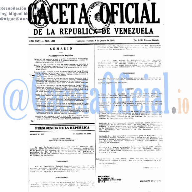 Gaceta Oficial 4106 del 9 Junio 1989