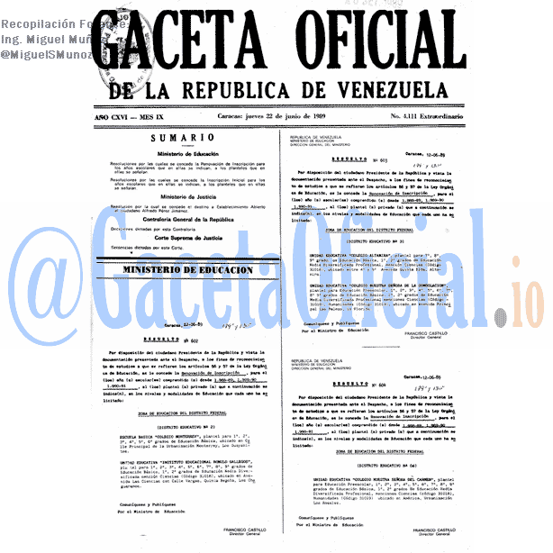 Gaceta Oficial 4111 del 22 Junio 1989
