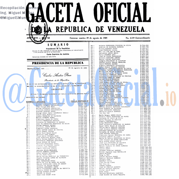 Gaceta Oficial 4119 del 29 Agosto 1989