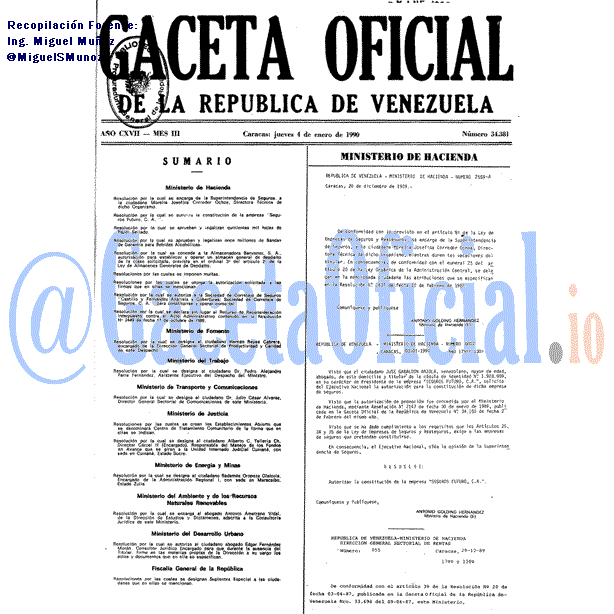 Gaceta Oficial 34381 del 4 Enero 1990