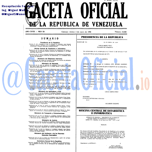 Gaceta Oficial 34382 del 5 Enero 1990