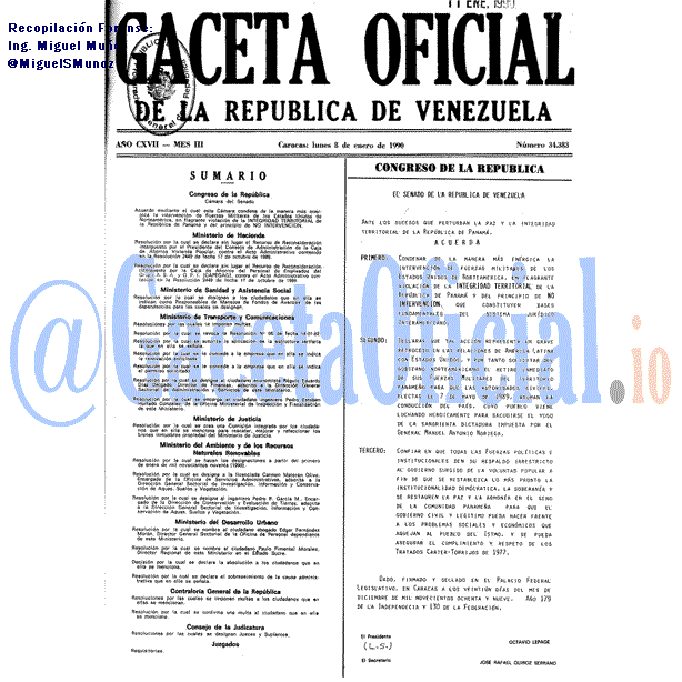 Gaceta Oficial 34383 del 8 Enero 1990