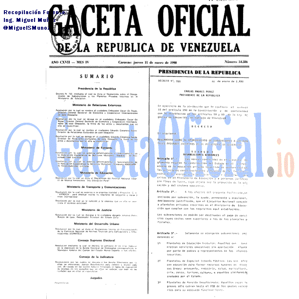 Gaceta Oficial 34386 del 11 Enero 1990