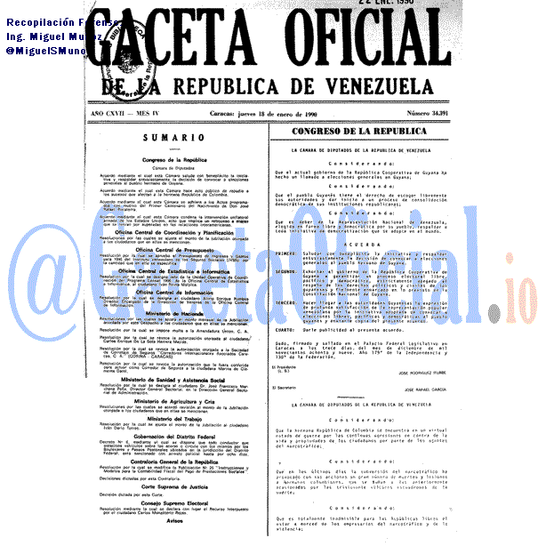 Gaceta Oficial 34391 del 18 Enero 1990