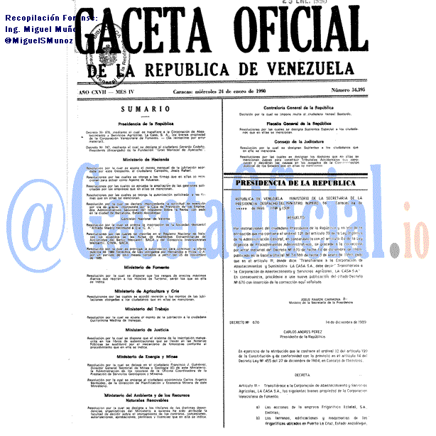 Gaceta Oficial 34395 del 24 Enero 1990