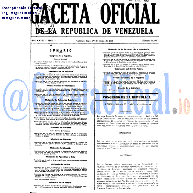 Gaceta Oficial 34398 del 29 Enero 1990