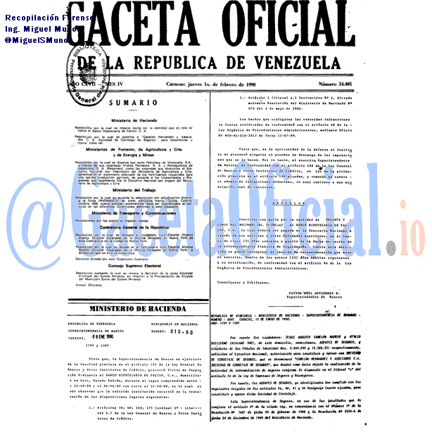 Gaceta Oficial 34401 del 1 Febrero 1990