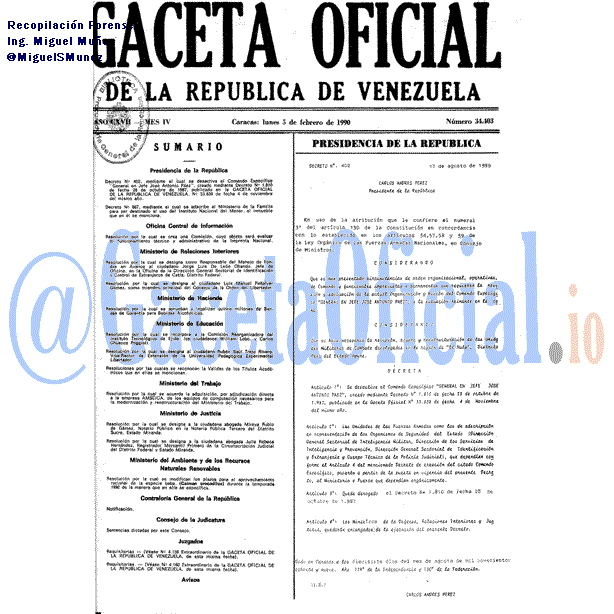 Gaceta Oficial 34403 del 5 Febrero 1990
