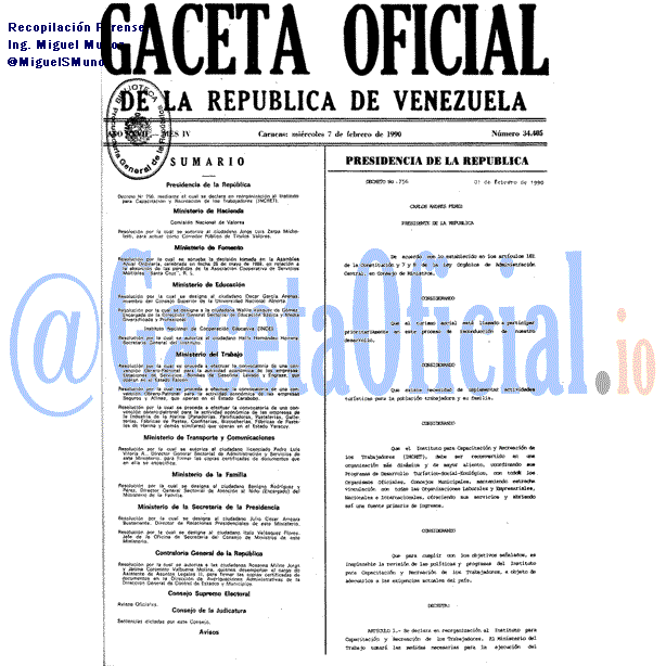 Gaceta Oficial 34405 del 7 Febrero 1990