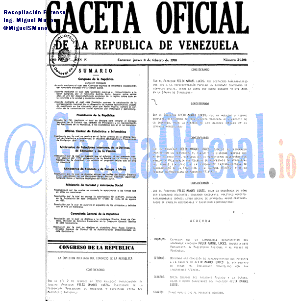 Gaceta Oficial 34406 del 8 Febrero 1990
