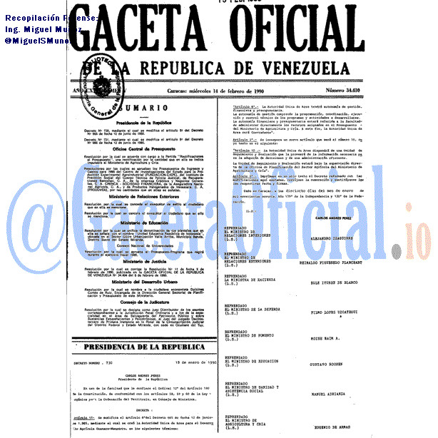 Gaceta Oficial 34410 del 14 Febrero 1990