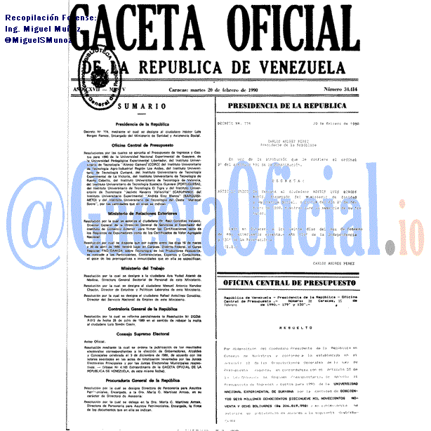Gaceta Oficial 34414 del 20 Febrero 1990