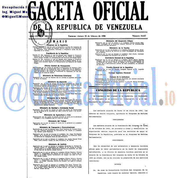 Gaceta Oficial 34417 del 23 Febrero 1990