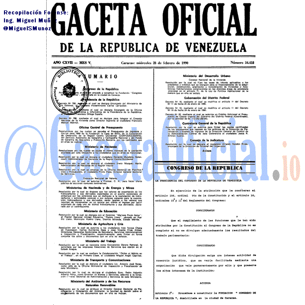 Gaceta Oficial 34418 del 28 Febrero 1990