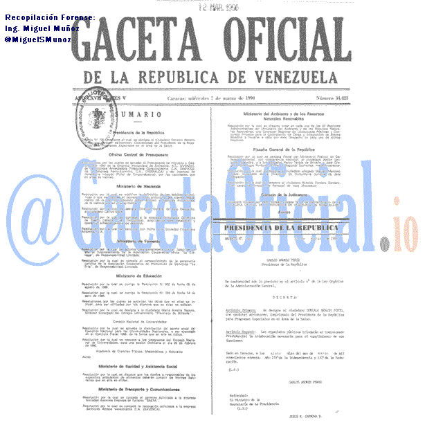 Gaceta Oficial 34423 del 7 Marzo 1990