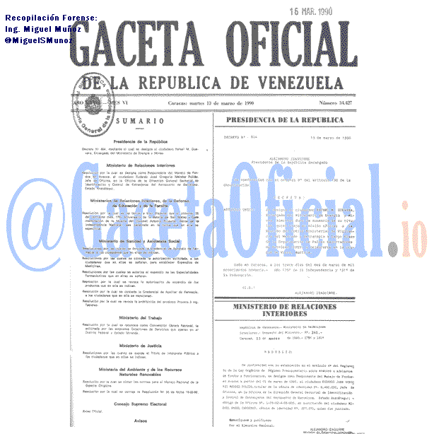 Gaceta Oficial 34427 del 13 Marzo 1990