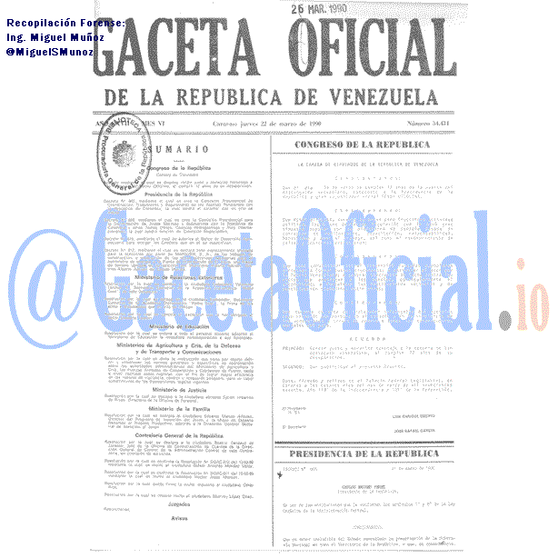 Gaceta Oficial 34434 del 22 Marzo 1990