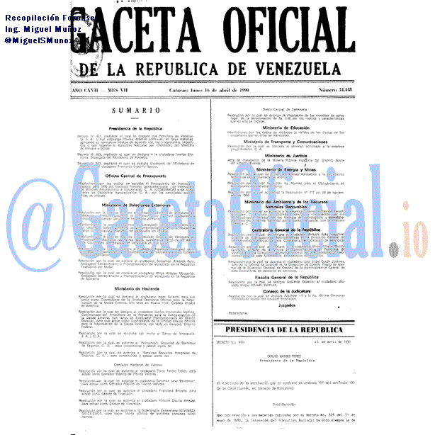 Gaceta Oficial 34448 del 16 Abril 1990