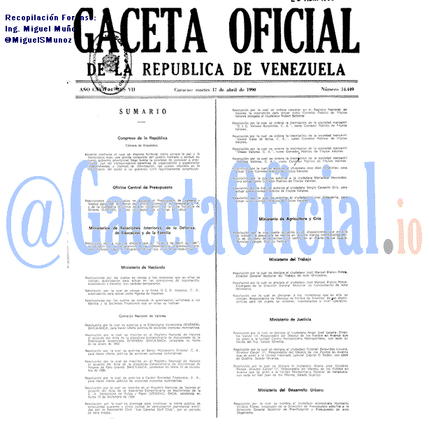 Gaceta Oficial 34449 del 17 Abril 1990