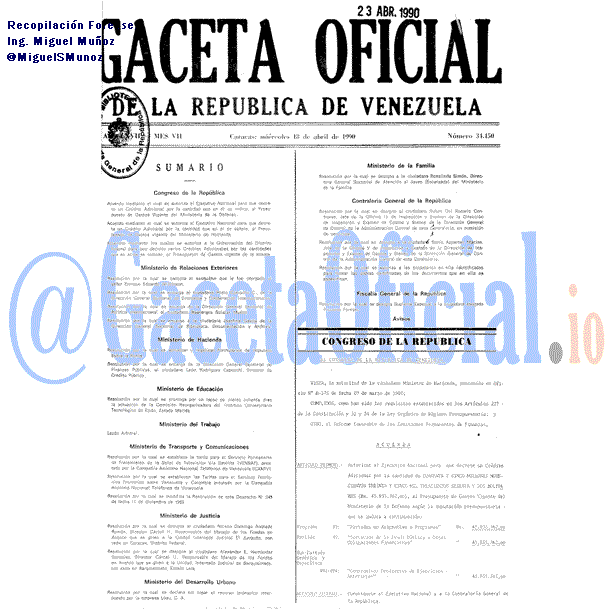 Gaceta Oficial 34450 del 18 Abril 1990