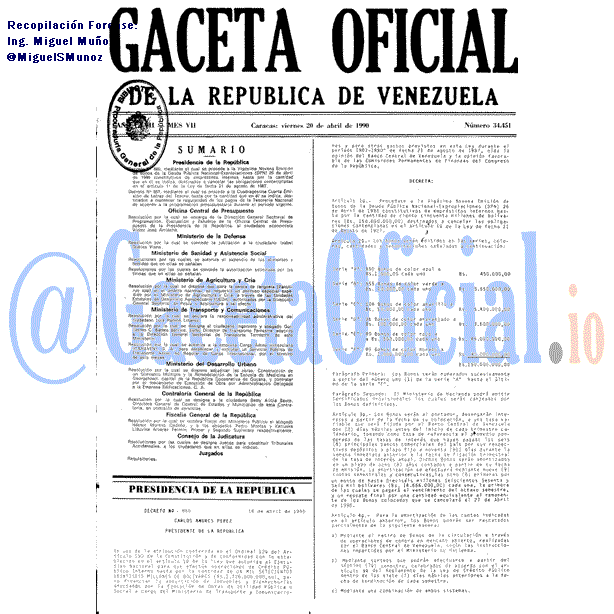 Gaceta Oficial 34451 del 20 Abril 1990