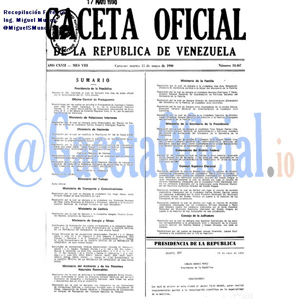 Gaceta Oficial 34467 del 15 Mayo 1990