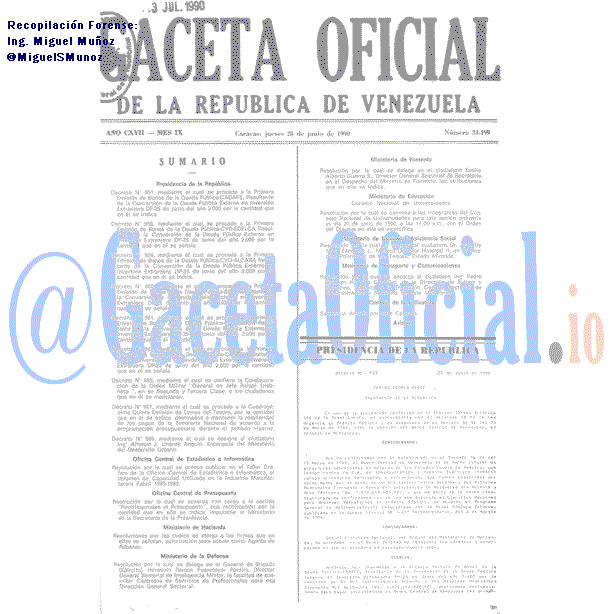 Gaceta Oficial 34499 del 28 Junio 1990