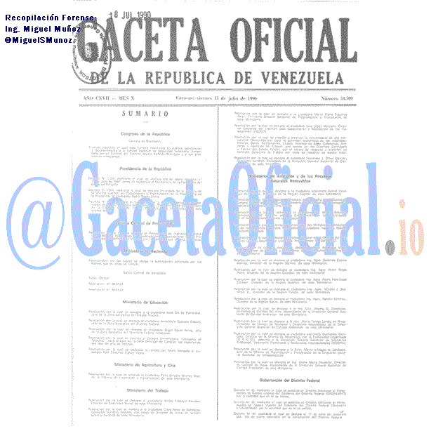 Gaceta Oficial 34509 del 13 Julio 1990