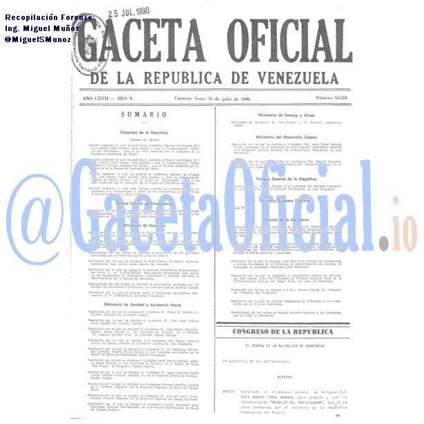 Gaceta Oficial 34510 del 16 Julio 1990