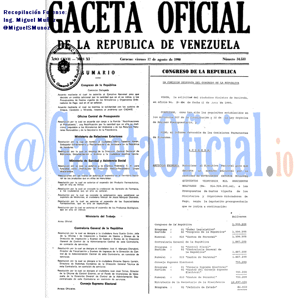 Gaceta Oficial 34533 del 17 Agosto 1990