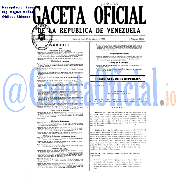 Gaceta Oficial 34534 del 20 Agosto 1990