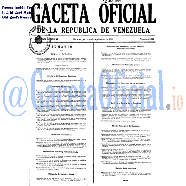 Gaceta Oficial 34547 del 6 Septiembre 1990